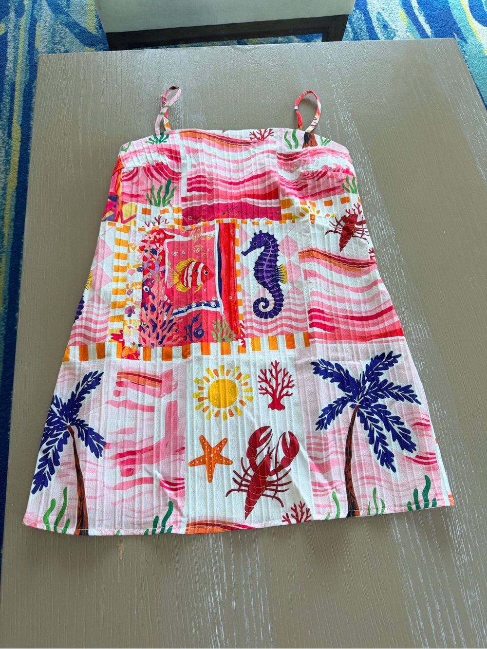 Tropical Beach Print Sundress in Pink & Coral